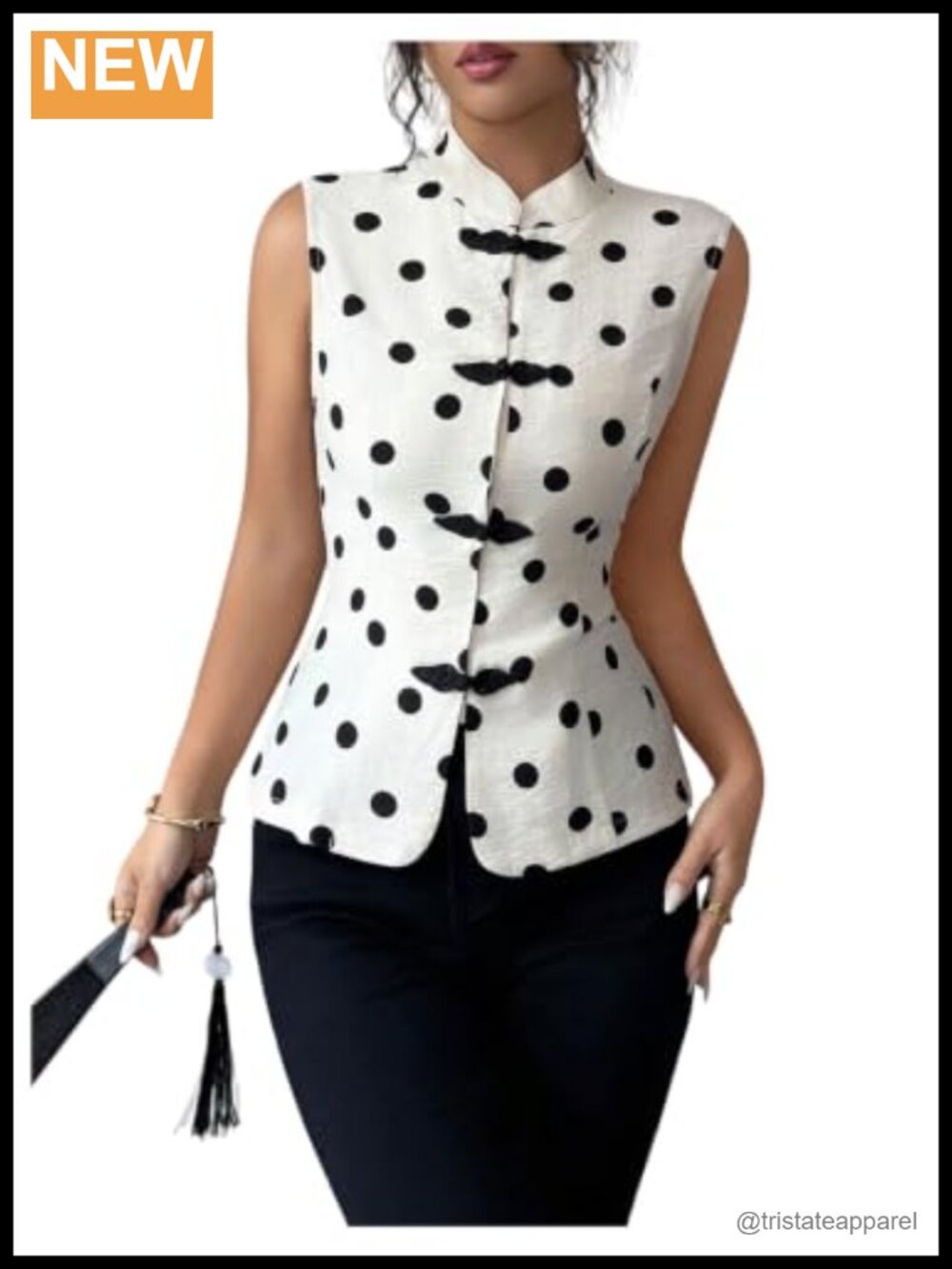 Women's Cheongsam Blouse Mandarin Collar Frog Button Sleeveless Top